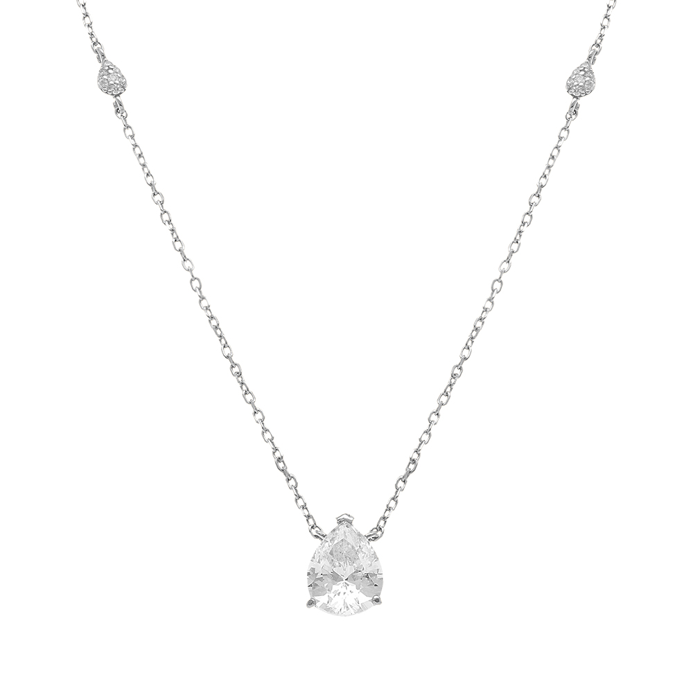 Collier en argent rhodi� pendant goutte d\'oxyde blanc - 42+3cm - Vue 1