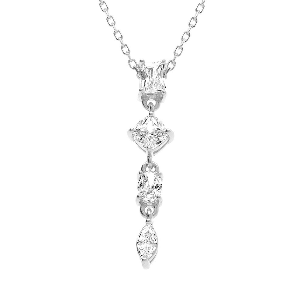 Collier en argent rhodi� pendant quatre oxydes blancs sertis - 40+3cm - Vue 1
