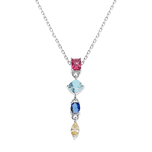Collier en argent rhodi pendant quatre oxydes multi couleurs - 40+3cm