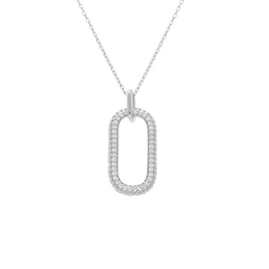Collier en argent rhodi pendant rectangulaire pav d\'oxydes blancs - 38+5cm - Vue 1