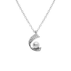Collier en argent rhodié pendentif avec perle blanche imitation 39+4cm - Vue 1