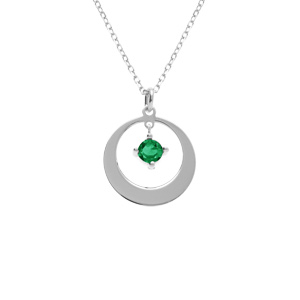 Collier en argent rhodié pendentif cercle avec oxyde vert 40+5cm - Vue 1