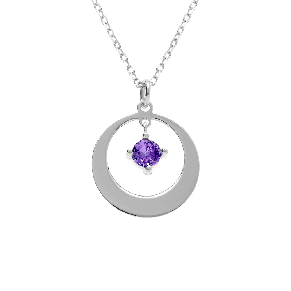 Collier en argent rhodi� pendentif cercle oxyde violet 40+5cm - Vue 1