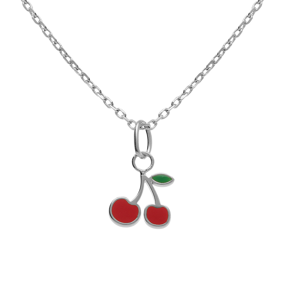 Collier en argent rhodi� pendentif cerise 38+5cm - Vue 1