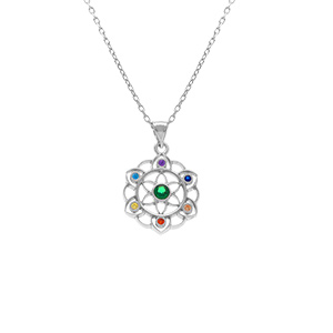 Collier en argent rhodié pendentif chakra 15mm 7 oxydes - 40+5cm - Vue 1