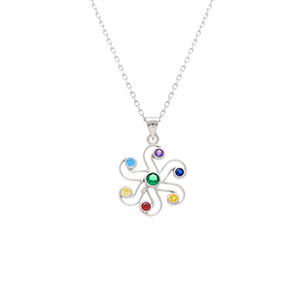 Collier en argent rhodié pendentif chakra 17mm 7 oxydes - 40+5cm - Vue 1