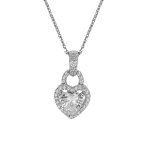 Collier en argent rhodi pendentif coeur oxydes blancs 38+5cm - Vue 1