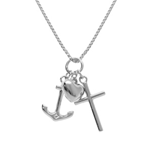 Collier en argent rhodié pendentif croix, ancre et coeur 42+3cm - Vue 1