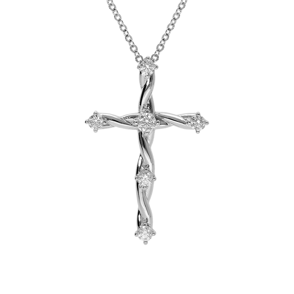 Collier en argent rhodi� pendentif croix avec oxydes blancs 41+3cm - Vue 1