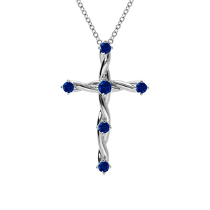 Collier en argent rhodi pendentif croix avec oxydes bleu 41+3cm - Vue 1