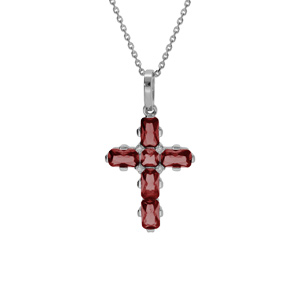 Collier en argent rhodi pendentif croix avec oxydes rouges 38+5cm - Vue 1