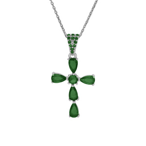 Collier en argent rhodi pendentif croix avec oxydes vert 38+5cm - Vue 1