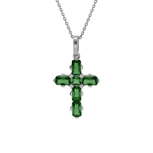 Collier en argent rhodi pendentif croix avec oxydes verts 38+5cm - Vue 1
