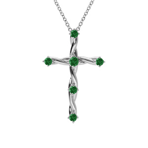 Collier en argent rhodi pendentif croix avec oxydes verts 41+3cm - Vue 1