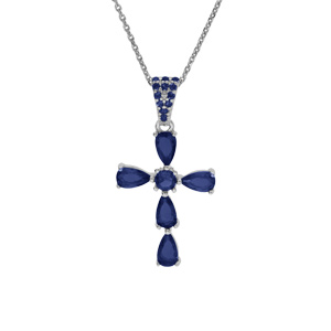 Collier en argent rhodi pendentif croix avev oxydes bleu fonc 38+5cm - Vue 1