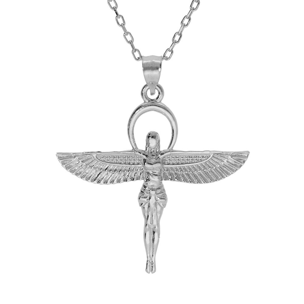 Collier en argent rhodi� pendentif d�esse �gyptienne 40+5cm - Vue 1