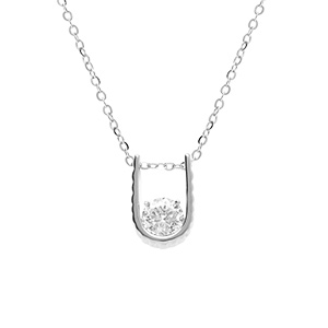 Collier en argent rhodi pendentif en forme de U avec au centre un oxyde blanc serti clos - 40+4cm