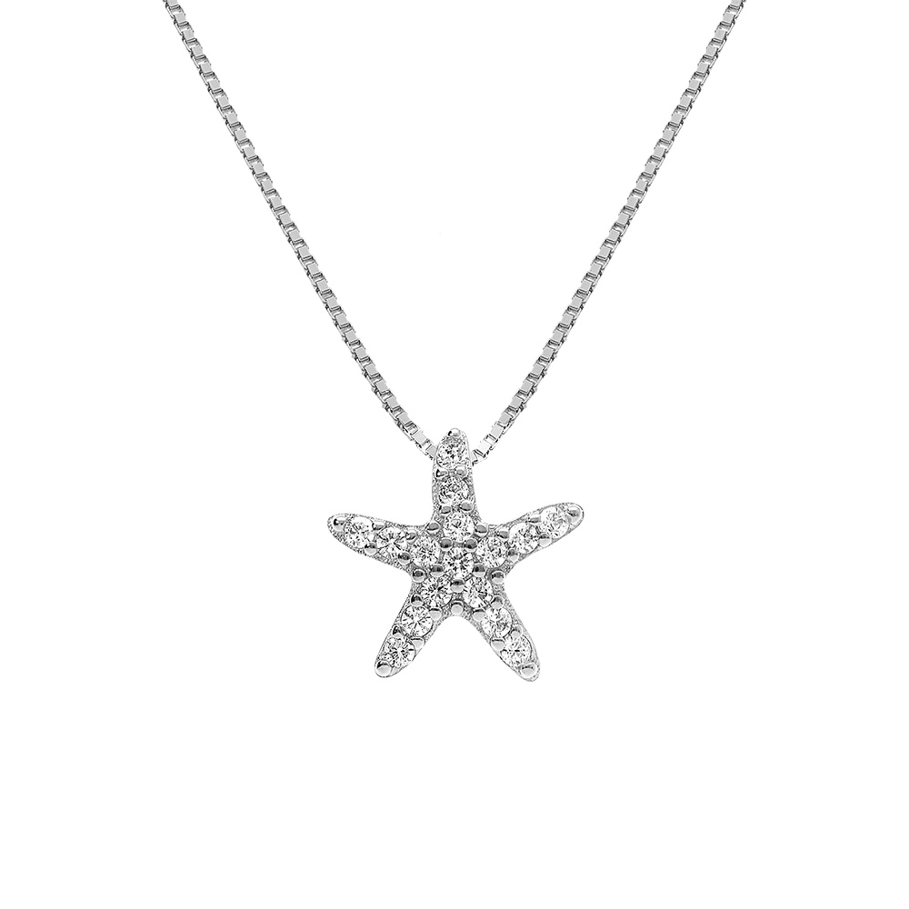 Collier en argent rhodi pendentif etoile de mer avec oxydes blancs sertis 42+3cm - Vue 1
