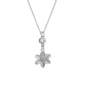 Collier en argent rhodié pendentif fleur avec un oxyde blanc serti - 40+5cm - Vue 1