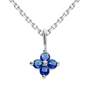 Collier en argent rhodi� pendentif fleur d'oxydes bleus -  38+4cm