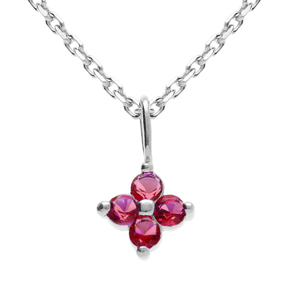 Collier en argent rhodi� pendentif fleur d\'oxydes rouges -  38+4cm - Vue 1
