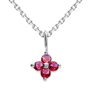 Collier en argent rhodi� pendentif fleur d'oxydes rouges -  38+4cm