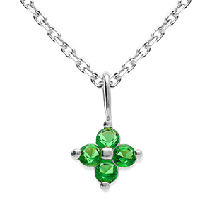 Collier en argent rhodi� pendentif fleur d'oxydes verts -  38+4cm