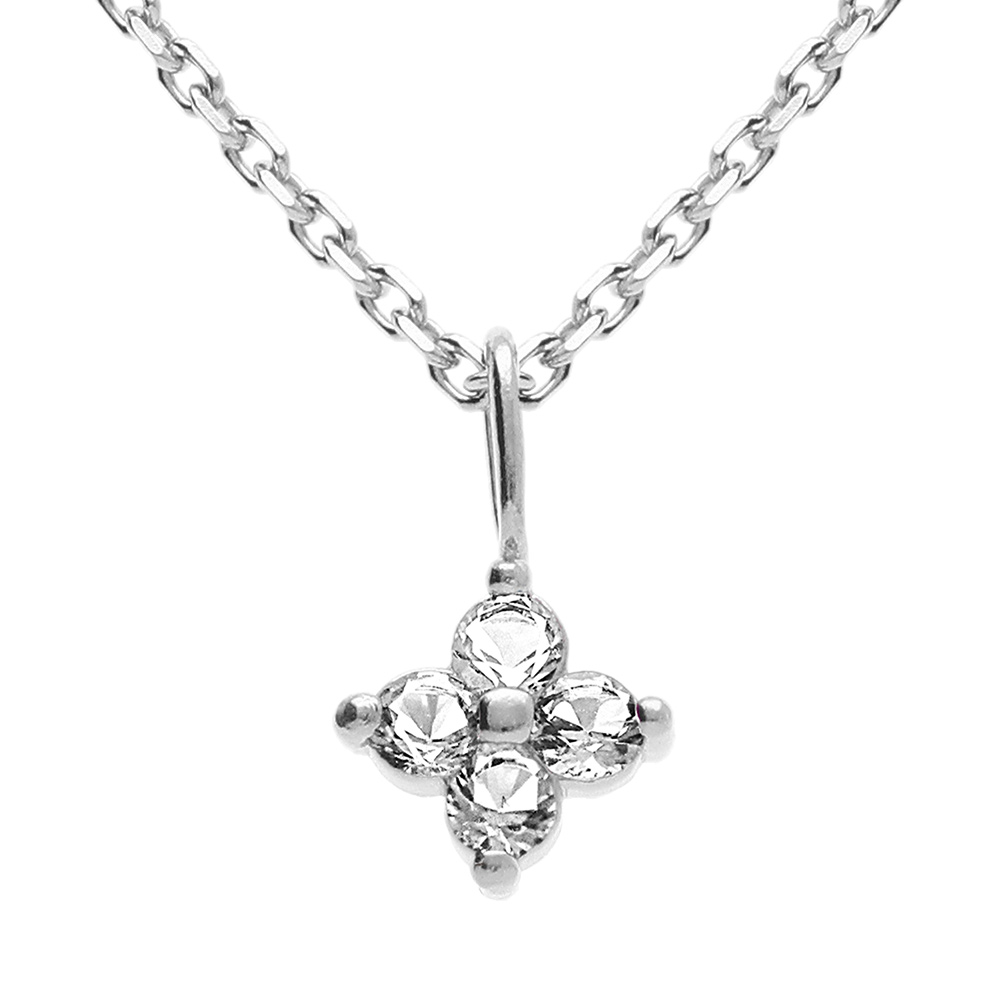 Collier en argent rhodi� pendentif fleur d\' oxydes blanc - 38+4cm - Vue 1