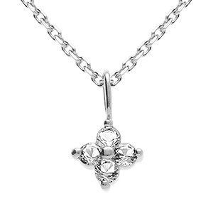 Collier en argent rhodi� pendentif fleur d' oxydes blanc - 38+4cm