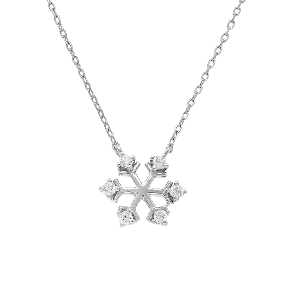 Collier en argent rhodi� pendentif flocon de neige d\' oxydes blancs - Vue 1