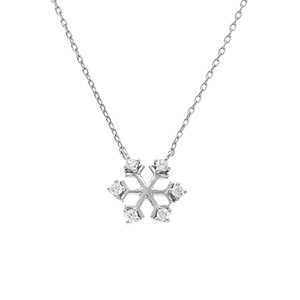 Collier en argent rhodi pendentif flocon de neige d\' oxydes blancs - Vue 1