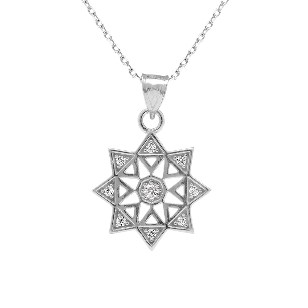Collier en argent rhodi� pendentif forme �toile avec oxydes blancs sertis - 40+5cm - Vue 1