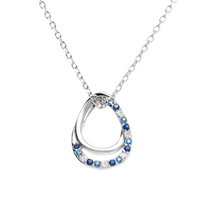 Collier en argent rhodi pendentif goutte par d'oxydes bleus et blancs sertis - 40+2+2cm