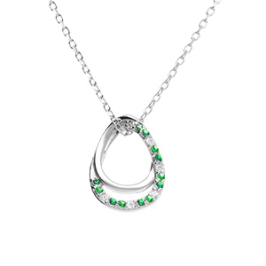 Collier en argent rhodi pendentif goutte par d\'oxydes verts et blancs sertis - 40+2+2cm - Vue 1