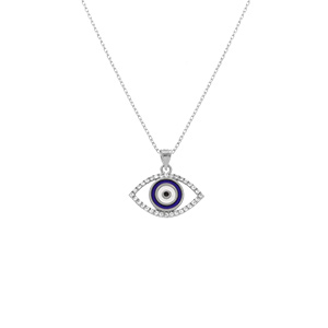 Collier en argent rhodié pendentif oeil de la chance contour orné d\'oxydes blancs - 40+5cm - Vue 1