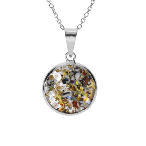 Collier en argent rhodi pendentif rond 15mm Murano vritable borale 40+5cm multicolore - Vue 1