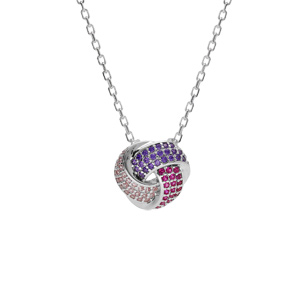 Collier en argent rhodi pendentif 3 rubans dgrad oxydes rose et violet 42+3cm - Vue 1