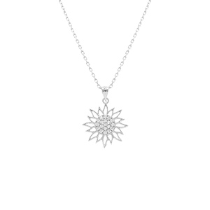 Collier en argent rhodi pendentif soleil 15mm oxydes blancs au centre - 40+5cm - Vue 1
