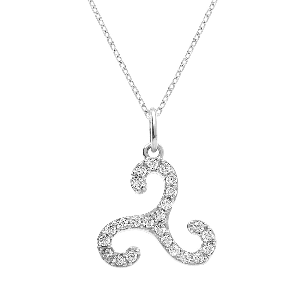 Collier en argent rhodi� pendentif triskel 14mm avec oxydes blancs - 40+5cm - Vue 1
