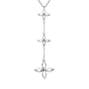 Collier en argent rhodié pendentif trois fleurs avec oxydes blancs serti - 40+4cm - Vue 1