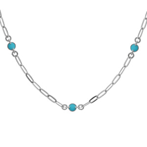 Collier en argent rhodi petite maille rectangulaire avec perles bleue ciel 38+5cm - Vue 1