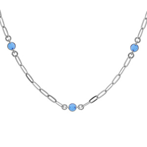 Collier en argent rhodi petite maille rectangulaire avec perles bleues fonc 38+5cm - Vue 1