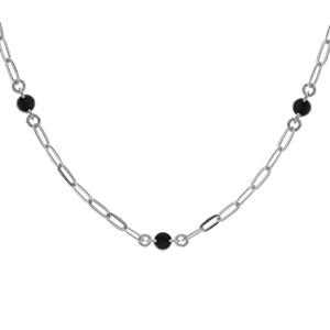 Collier en argent rhodi petite maille rectangulaire avec perles noires 42+3cm - Vue 1