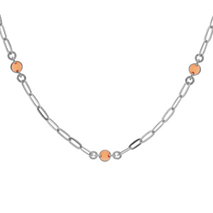 Collier en argent rhodi petite maille rectangulaire avec perles oranges 38+5cm - Vue 1
