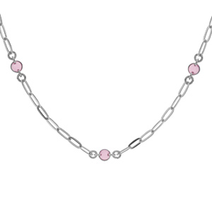 Collier en argent rhodi petite maille rectangulaire avec perles roses 38+5cm - Vue 1