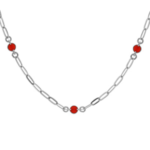 Collier en argent rhodi petite maille rectangulaire avec perles rouges 38+5cm - Vue 1