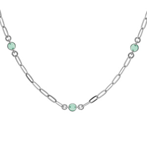 Collier en argent rhodi petite maille rectangulaire avec perles vertes 38+5cm - Vue 1