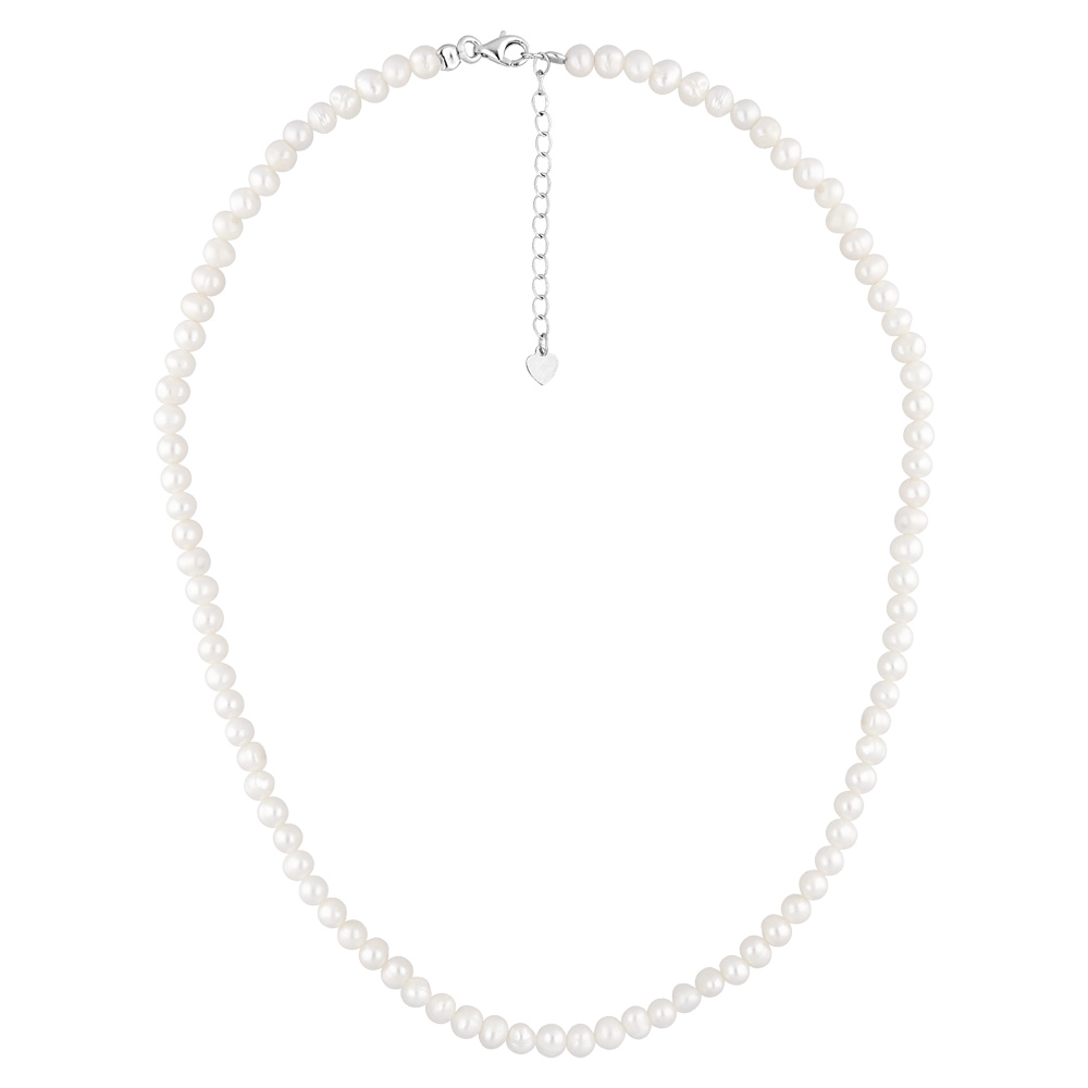 Collier en argent rhodi� rang de perles d\'eau douce 5mm irr�guli�res 41+4cm - Vue 1