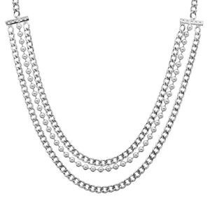 Collier en argent rhodi 3 rangs chane maille gourmette et boules 40+5cm - Vue 1