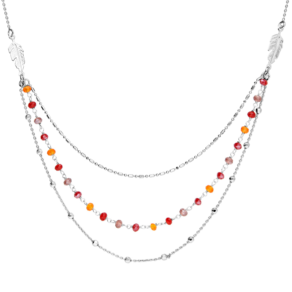 Collier en argent rhodi� 3 rangs et pierres tons jaune orang�s 42+3cm - Vue 1